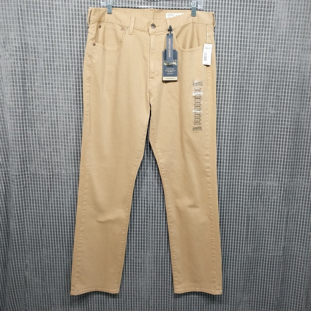 Cremieux Mens Pants Straight Leg Stretch Premium Denim 34x32‎ Tan Khaki